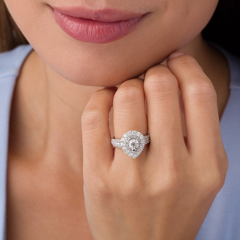 1.50 CT. T.W. Diamond Pear-Shaped Double Frame Engagement Ring 10K White Gold