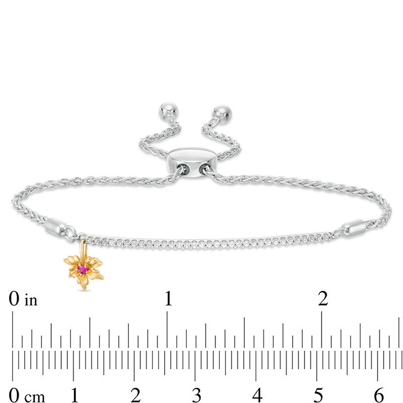 Main Image 2 of Peoples 100-Year Anniversary Ruby and 0.18 CT. T.W. Diamond Maple Leaf Bracelet in Sterling Silver and 14K Gold - 9.5&quot;