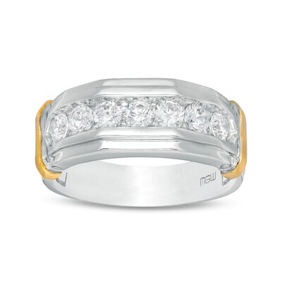 Men's 1.00 CT. T.W. Diamond Seven Stone Satin Wedding Band in 10K Two-Tone Gold
