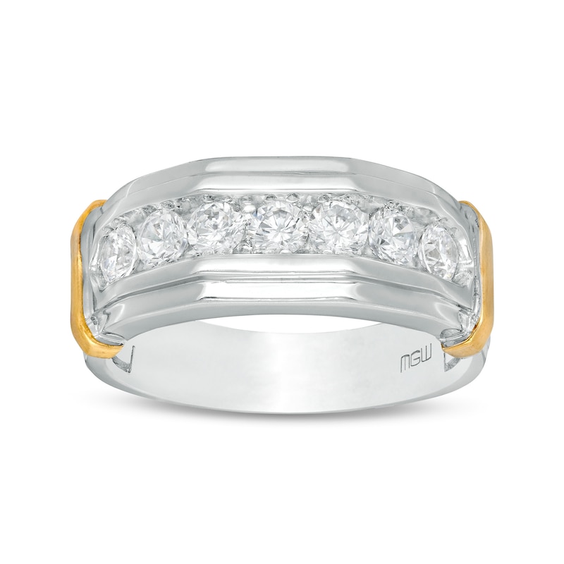 Main Image 1 of Men's 1.00 CT. T.W. Diamond Seven Stone Satin Wedding Band in 10K Two-Tone Gold
