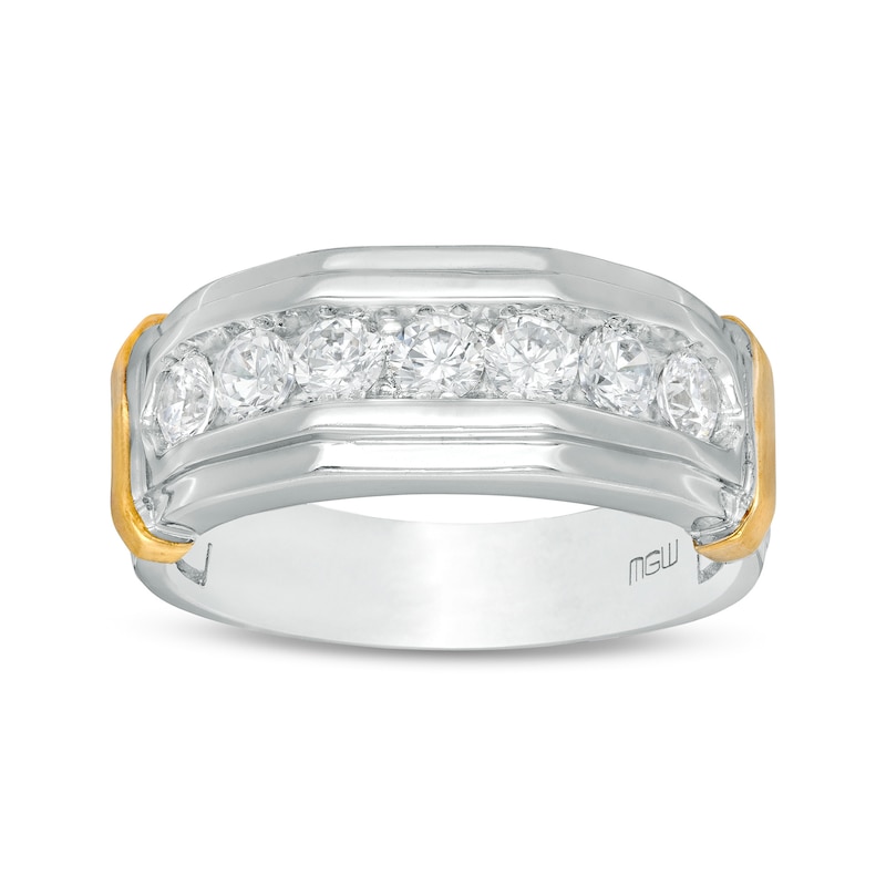 Men's 1.00 CT. T.W. Diamond Seven Stone Satin Wedding Band in 10K Two-Tone Gold