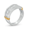 Thumbnail Image 2 of Men's 1.00 CT. T.W. Diamond Seven Stone Satin Wedding Band in 10K Two-Tone Gold