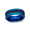 Thumbnail Image 1 of Men's 8.0mm Bevelled Edge Double Cable Wedding Band in Stainless Steel with Black and Blue Ion-Plate – Size 10