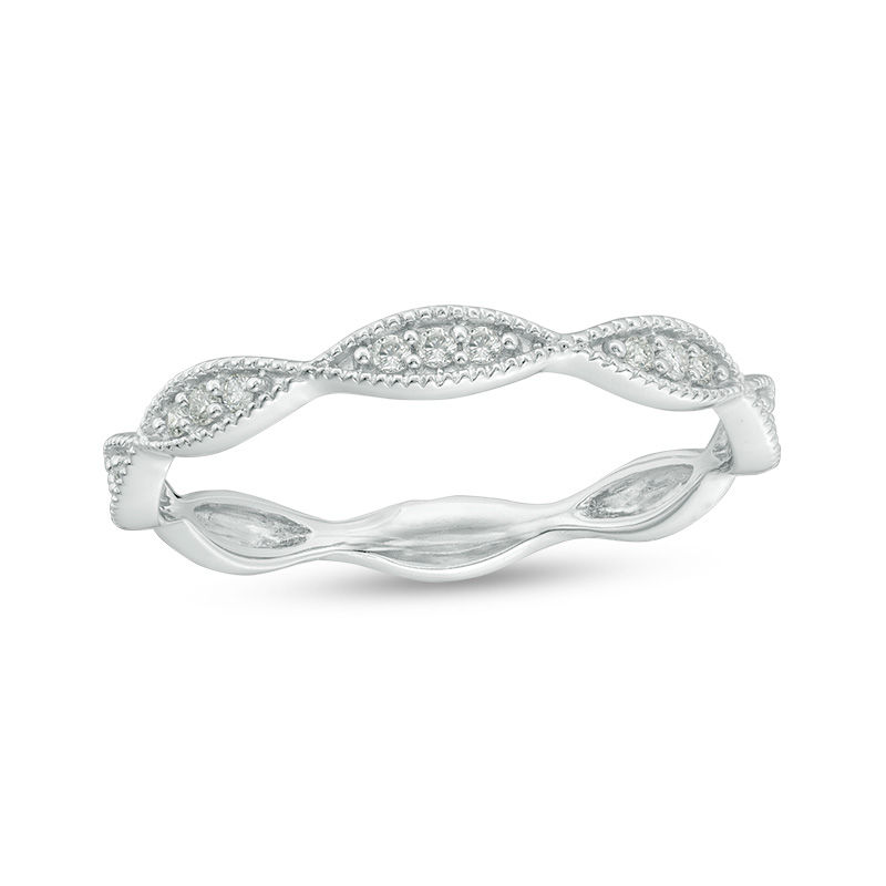 0.085 CT. T.W. Diamond Marquise Frame Vintage-Style Band in 10K White Gold