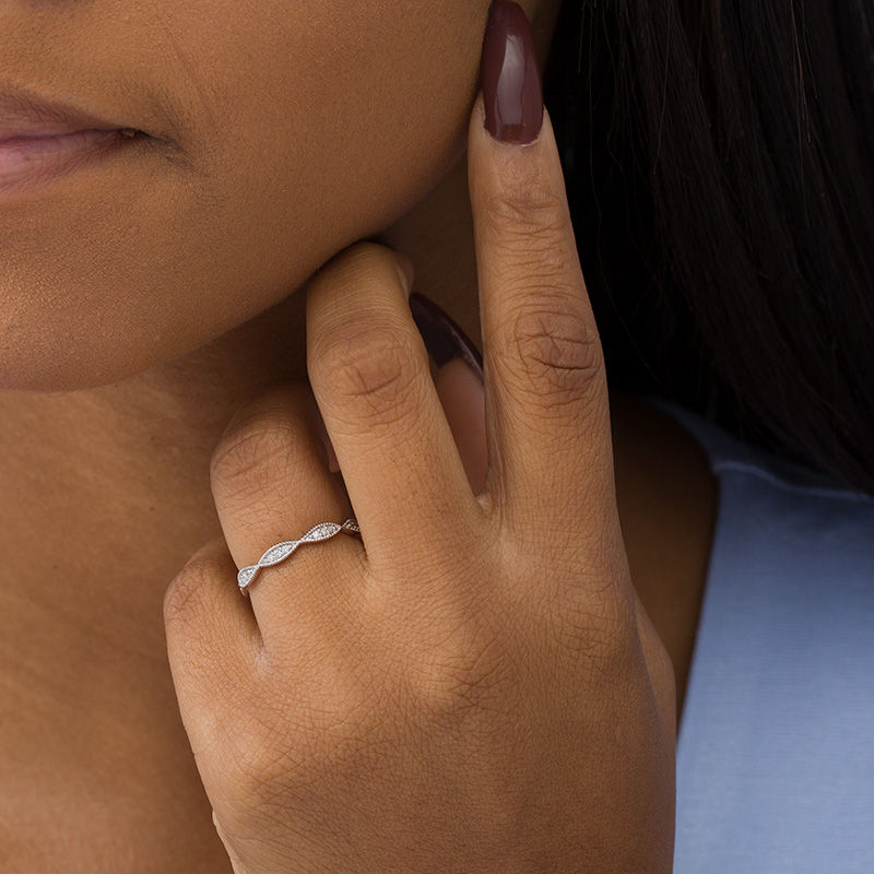 Main Image 2 of 0.085 CT. T.W. Diamond Marquise Frame Vintage-Style Band in 10K White Gold