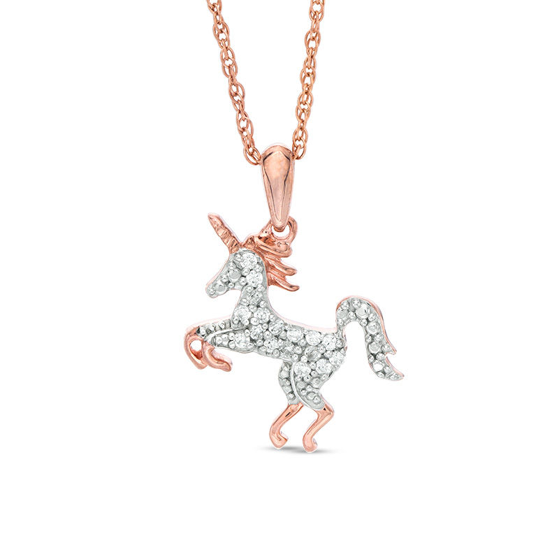 0.117 CT. T.W. Diamond Unicorn Pendant in Sterling Silver with 14K Rose Gold Plate|Peoples Jewellers