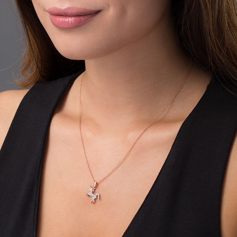 0.117 CT. T.W. Diamond Unicorn Pendant in Sterling Silver with 14K Rose Gold Plate Peoples Jewellers