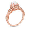 Thumbnail Image 2 of 4.8mm Lab-Created Opal and 0.18 CT. T.W. Diamond Frame Ring in Sterling Silver with 14K Rose Gold Plate