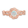 Thumbnail Image 3 of 4.8mm Lab-Created Opal and 0.18 CT. T.W. Diamond Frame Ring in Sterling Silver with 14K Rose Gold Plate