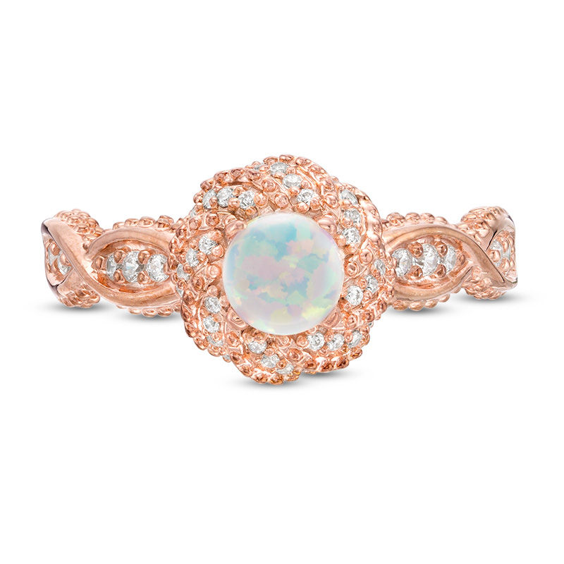 4.8mm Lab-Created Opal and 0.18 CT. T.W. Diamond Frame Ring in Sterling Silver with 14K Rose Gold Plate