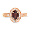 Thumbnail Image 3 of Oval Garnet and 0.085 CT. T.W. Diamond Frame Vintage-Style Ring in 10K Rose Gold