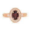 Thumbnail Image 4 of Oval Garnet and 0.085 CT. T.W. Diamond Frame Vintage-Style Ring in 10K Rose Gold