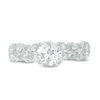 6.0mm Lab-Created White Sapphire Double Row Scrollwork Ring in 10K White Gold