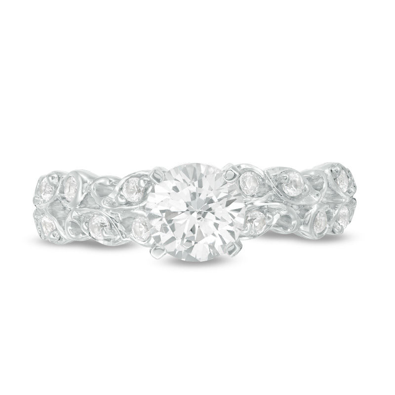 6.0mm Lab-Created White Sapphire Double Row Scrollwork Ring in 10K White Gold