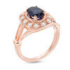 Thumbnail Image 2 of Oval Lab-Created Blue and White Sapphire Frame Ring in Sterling Silver with 14K Rose Gold Plate