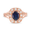 Thumbnail Image 3 of Oval Lab-Created Blue and White Sapphire Frame Ring in Sterling Silver with 14K Rose Gold Plate