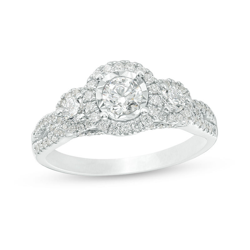 0.95 CT. T.W. Diamond Past Present Future® Frame Engagement Ring in 14K White Gold