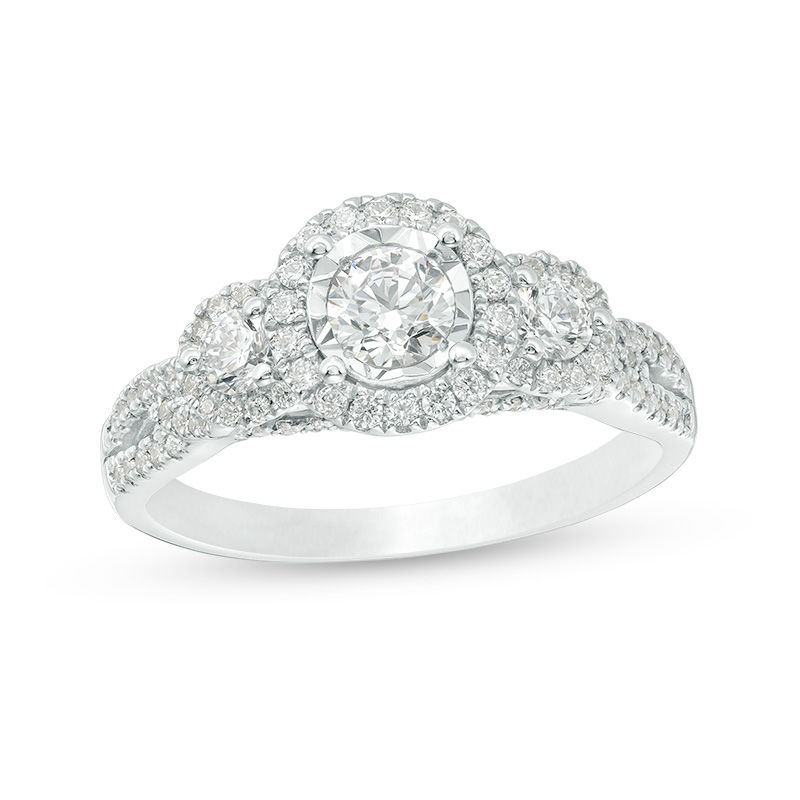 Main Image 1 of 0.95 CT. T.W. Diamond Past Present Future® Frame Engagement Ring in 14K White Gold
