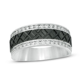 0.45 CT. T.W. Diamond Zig-Zag Centre Wedding Band in 10K White Gold with Black Rhodium