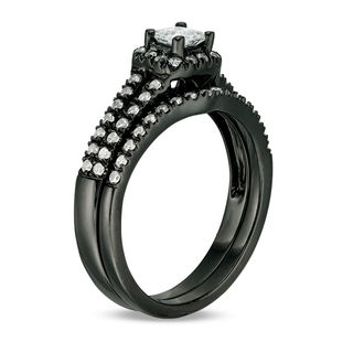 0.36 CT. T.W. Princess-Cut Diamond Frame Bridal Set in 10K White Gold with Black Rhodium