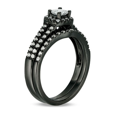 0.36 CT. T.W. Princess-Cut Diamond Frame Bridal Set in 10K White Gold with Black Rhodium