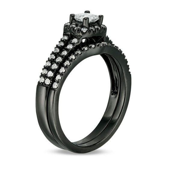 0.36 CT. T.W. Princess-Cut Diamond Frame Bridal Set in 10K White Gold with Black Rhodium