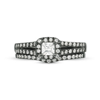 0.36 CT. T.W. Princess-Cut Diamond Frame Bridal Set in 10K White Gold with Black Rhodium