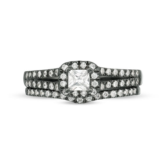 0.36 CT. T.W. Princess-Cut Diamond Frame Bridal Set in 10K White Gold with Black Rhodium