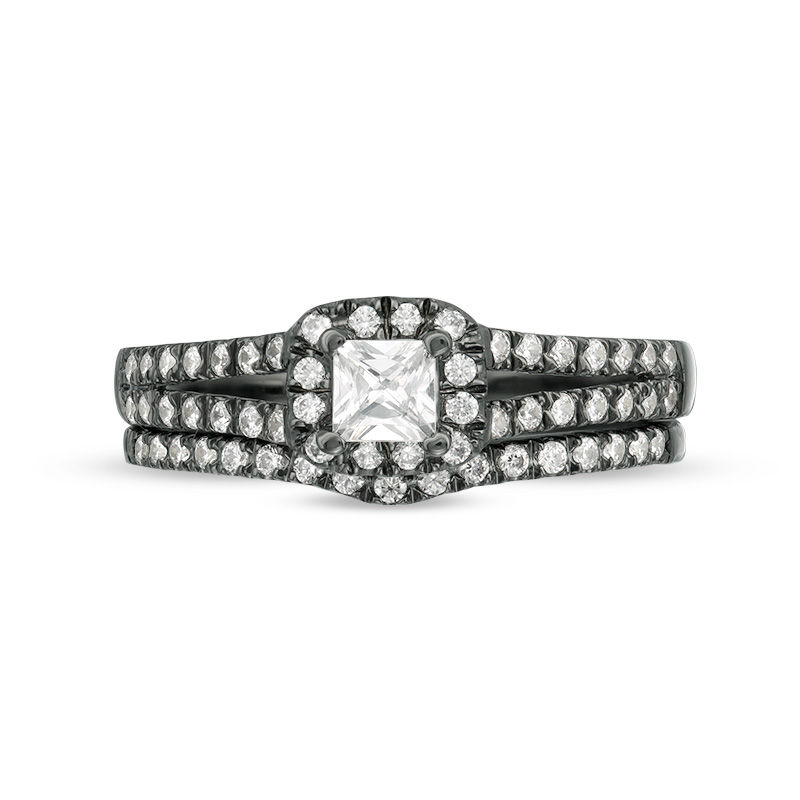 0.36 CT. T.W. Princess-Cut Diamond Frame Bridal Set in 10K White Gold with Black Rhodium