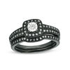 Thumbnail Image 0 of 0.22 CT. T.W. Diamond Cushion Frame Vintage-Style Bridal Set in 10K White Gold with Black Rhodium