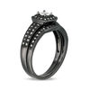 Thumbnail Image 3 of 0.22 CT. T.W. Diamond Cushion Frame Vintage-Style Bridal Set in 10K White Gold with Black Rhodium