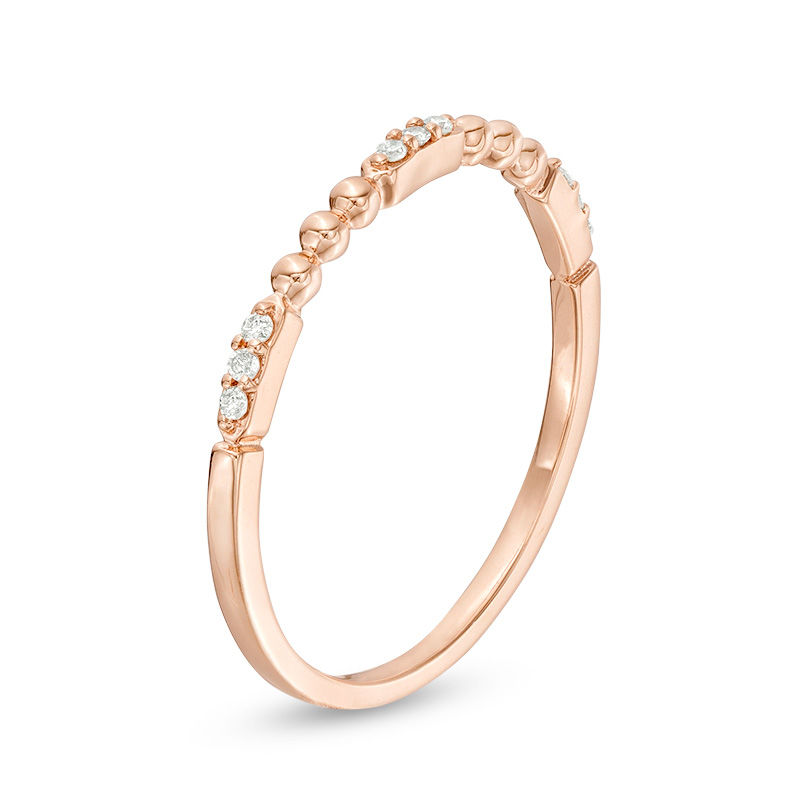 0.05 CT. T.W. Diamond and Beaded Station Anniversary Band in 10K Rose Gold