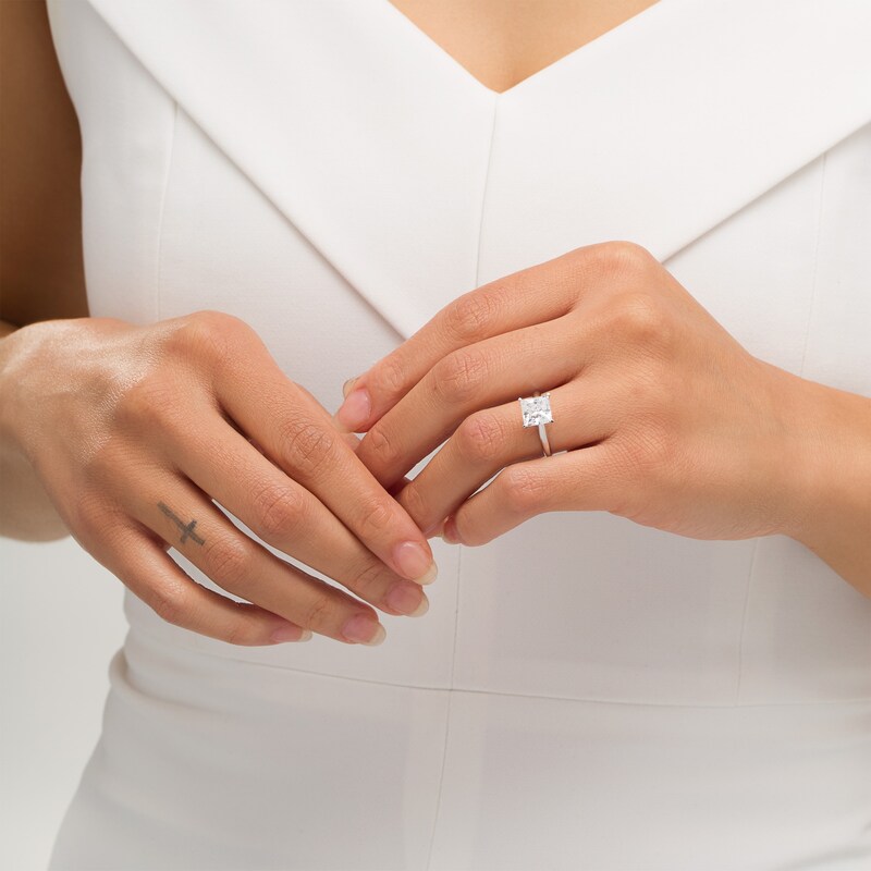 Main Image 2 of 3.00 CT. Certified Princess-Cut Diamond Solitaire Engagement Ring in 14K White Gold (J/I1)