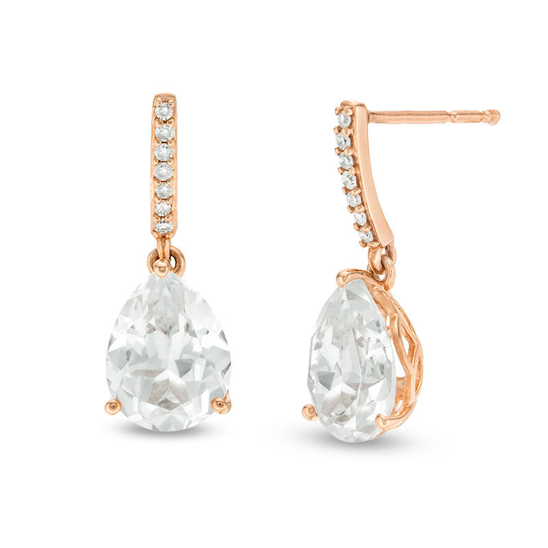 Pear-Shaped Lab-Created White Sapphire and 0.07 CT. T.W. Diamond Drop Earrings in 10K Rose Gold|Peoples Jewellers