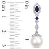Thumbnail Image 2 of Cultured Freshwater Pearl, Lab-Created Blue Sapphire and 0.18 CT. T.W. Diamond Drop Earrings in 10K White Gold