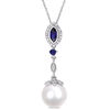 Thumbnail Image 0 of Cultured Freshwater Pearl, Lab-Created Blue Sapphire and 0.14 CT. T.W. Diamond Drop Pendant in 10K White Gold - 17"