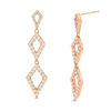 Thumbnail Image 0 of Lab-Created White Sapphire and 0.086 CT. T.W. Diamond Triple Kite-Shaped Drop Earrings in 10K Rose Gold