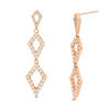 Thumbnail Image 1 of Lab-Created White Sapphire and 0.086 CT. T.W. Diamond Triple Kite-Shaped Drop Earrings in 10K Rose Gold
