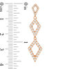 Thumbnail Image 2 of Lab-Created White Sapphire and 0.086 CT. T.W. Diamond Triple Kite-Shaped Drop Earrings in 10K Rose Gold
