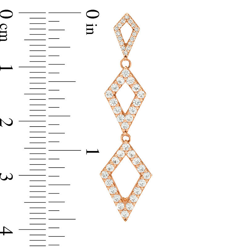 Main Image 3 of Lab-Created White Sapphire and 0.086 CT. T.W. Diamond Triple Kite-Shaped Drop Earrings in 10K Rose Gold