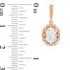 Thumbnail Image 3 of Oval Lab-Created White Sapphire and 0.18 CT. T.W. Diamond Frame Vintage-Style Drop Earrings in 10K Rose Gold