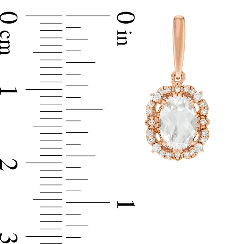 Main Image 3 of Oval Lab-Created White Sapphire and 0.18 CT. T.W. Diamond Frame Vintage-Style Drop Earrings in 10K Rose Gold