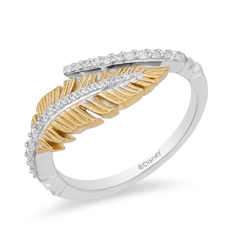 Enchanted Disney Pocahontas 0.15 CT. T.W. Diamond Sideways Feather Bypass Ring in 10K Two-Tone Gold
