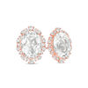 Thumbnail Image 1 of Oval Lab-Created White Sapphire Sunburst Frame Stud Earrings in Sterling Silver with 18K Rose Gold Plate