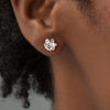 Thumbnail Image 2 of 6.0mm Lab-Created White Sapphire Flower Frame Stud Earrings in Sterling Silver with 18K Rose Gold Plate