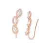 Thumbnail Image 1 of Marquise Lab-Created White Sapphire and 0.28 CT. T.W. Diamond Three Stone Frame Crawler Earrings in 10K Rose Gold