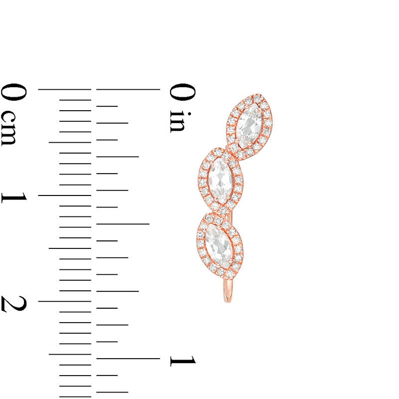 Main Image 3 of Marquise Lab-Created White Sapphire and 0.28 CT. T.W. Diamond Three Stone Frame Crawler Earrings in 10K Rose Gold