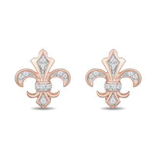 Enchanted Disney Aurora 0.04 CT. T.W. Diamond Fleur-de-Lis Stud Earrings in 10K Rose Gold