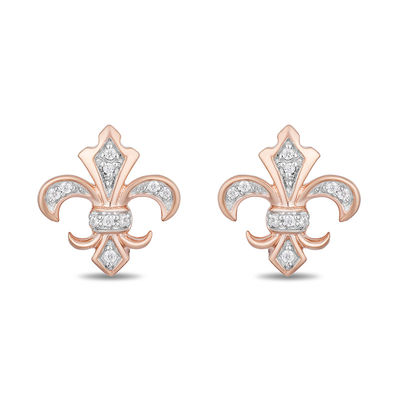 Enchanted Disney Aurora 0.04 CT. T.W. Diamond Fleur-de-Lis Stud Earrings in 10K Rose Gold