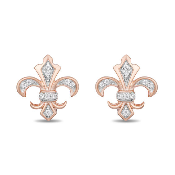 Enchanted Disney Aurora 0.04 CT. T.W. Diamond Fleur-de-Lis Stud Earrings in 10K Rose Gold